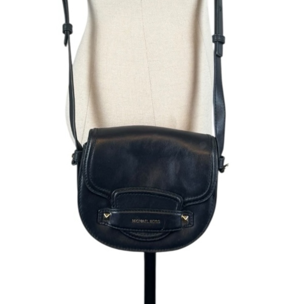Michael Kors‎ Black Leather Mini Flap Crossbody Bag Gold Hardware